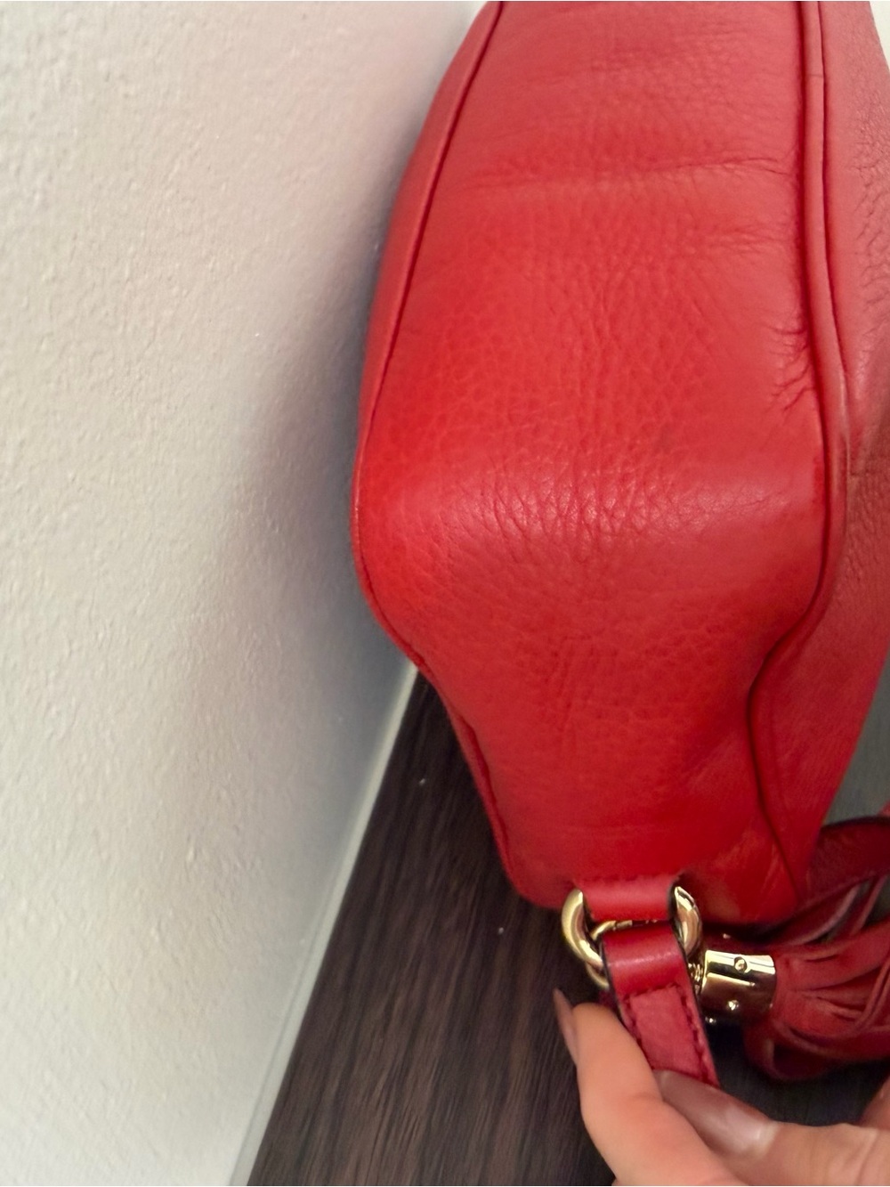 Gucci Soho Disco Red Leather Crossbody Bag GG Logo Tassel Camera Bag Authentic - Picture 12 of 13